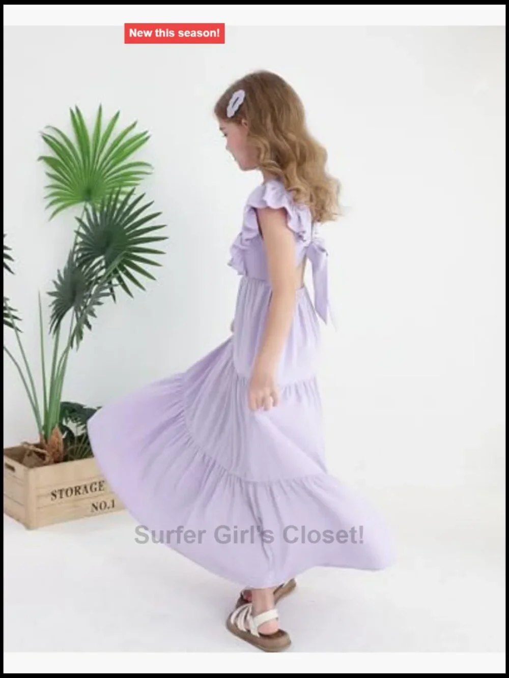 Kids Tie Back Ruffle Sleeve Maxi Dress - Casual Beach